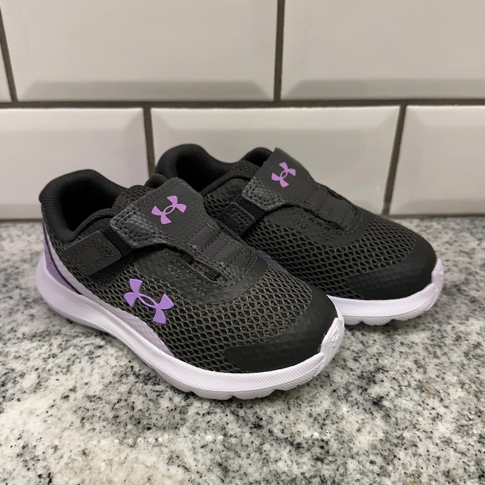 Under Armour Kids 7K Surge 3 AC Sneakers Black Purple Mesh Athletic Shoes